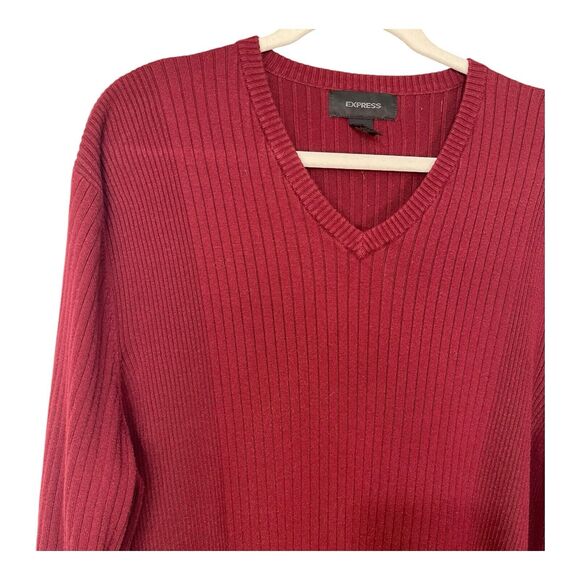 Y2K Express Women’s XL Burgundy Ribbed V-Neck Boyfriend Sweater - Picture 4 of 8